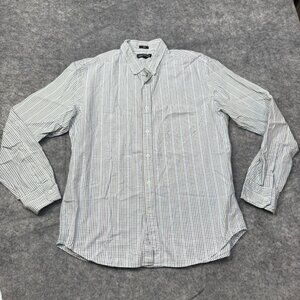 J Crew Mercantile Dress Shirt Mens XL White Blue Green Check Button Up Flex Slim